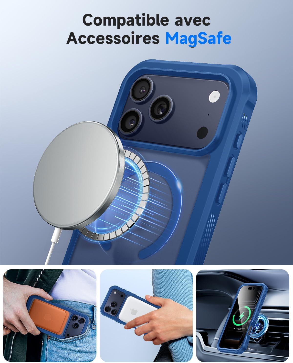Thumbnail 5 de Coque Magnétique Seacosmo pour iPhone 17 Pro Max — Verre trempé anti-espion, MagSafe, dos translucide bleu