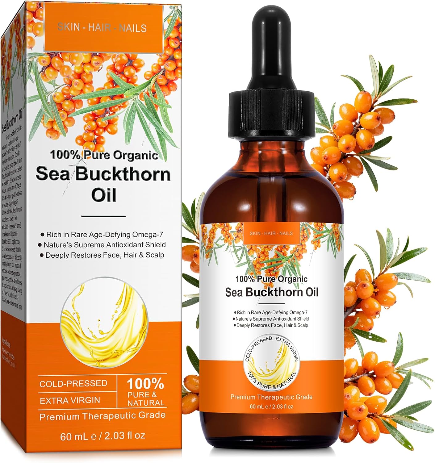 Detalle de timlasa Sea Buckthorn Oil, 100% Pure Cold-Pressed Unrefined, 60 mL