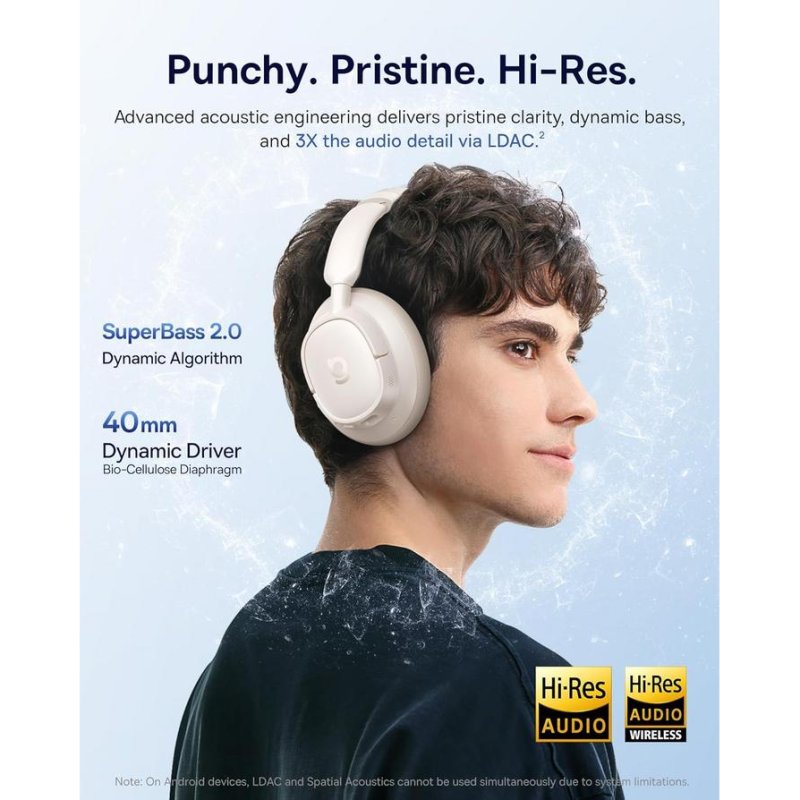 Detalle 2 de Auriculares Baseus Bass BH1 NC inalámbricos con Bluetooth 6.0 y cancelación activa de ruido – Off-White