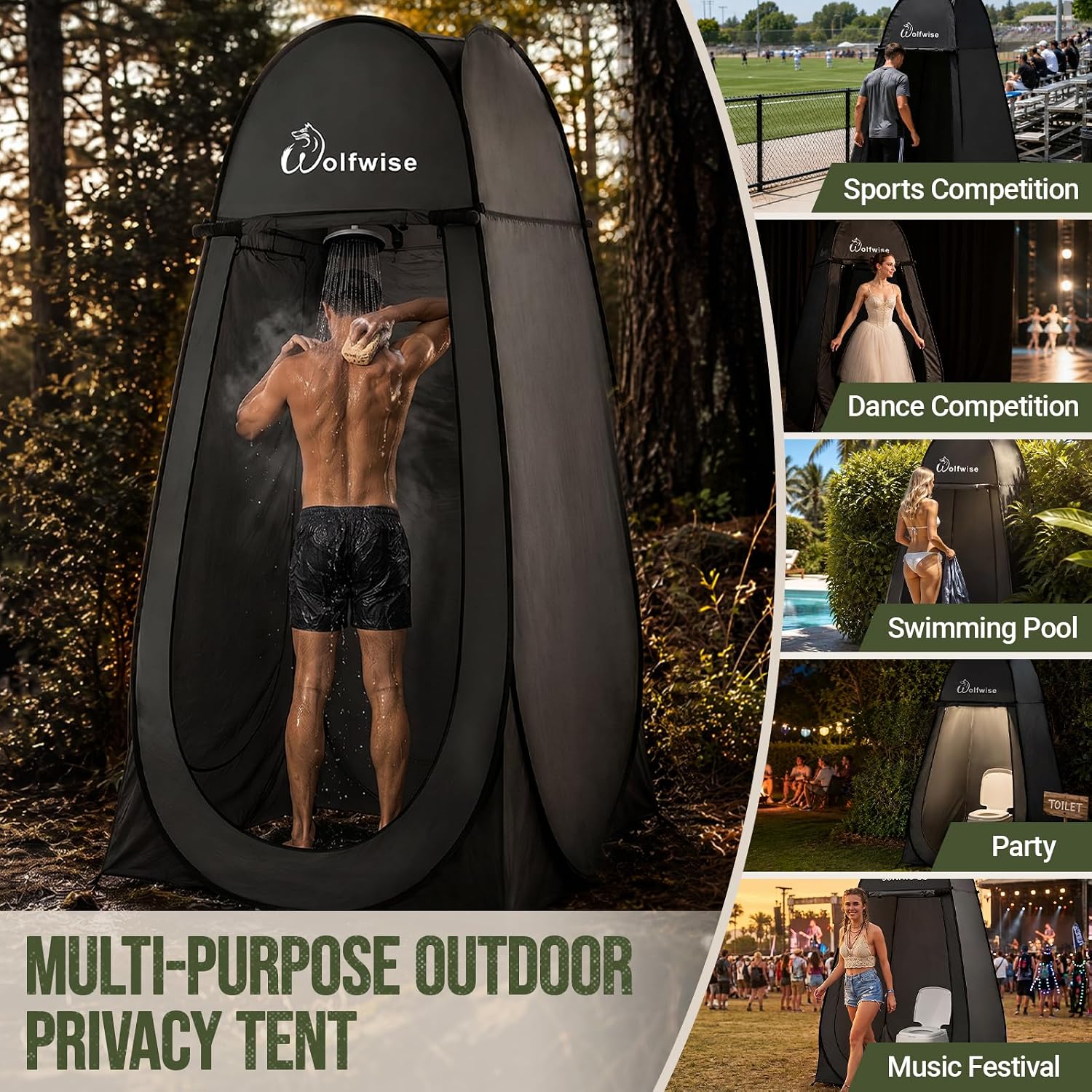 Thumbnail 6 de Wolfwise Pop Up Shower Tent for Camping (Instant Privacy Changing & Toilet Enclosure) – Portable Instant Setup, Ventilation Window