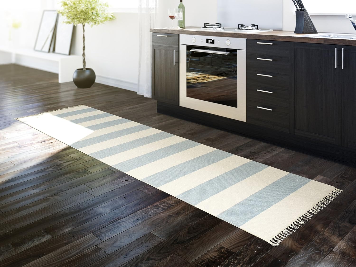 Detalle 2 de RugVista Cotton Stripe Kilim Rug, 160 x 230 cm, Light Blue, Flat-Woven Cotton