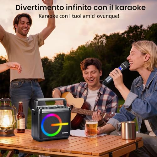 Thumbnail 6 de Macchina per karaoke TOMPROAD: PA portatile con 2 microfoni wireless, luci LED e Bluetooth