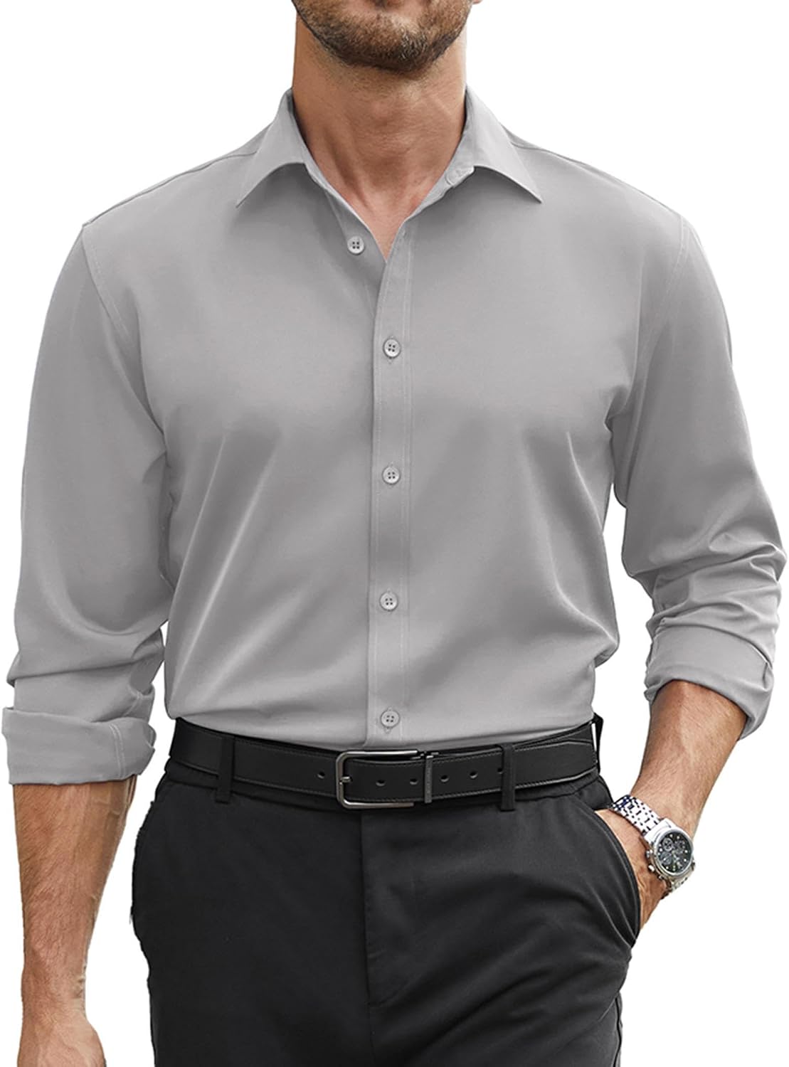 Detalle de COOFANDY Men's Stretch Dress Shirt, Long Sleeve, Regular Fit