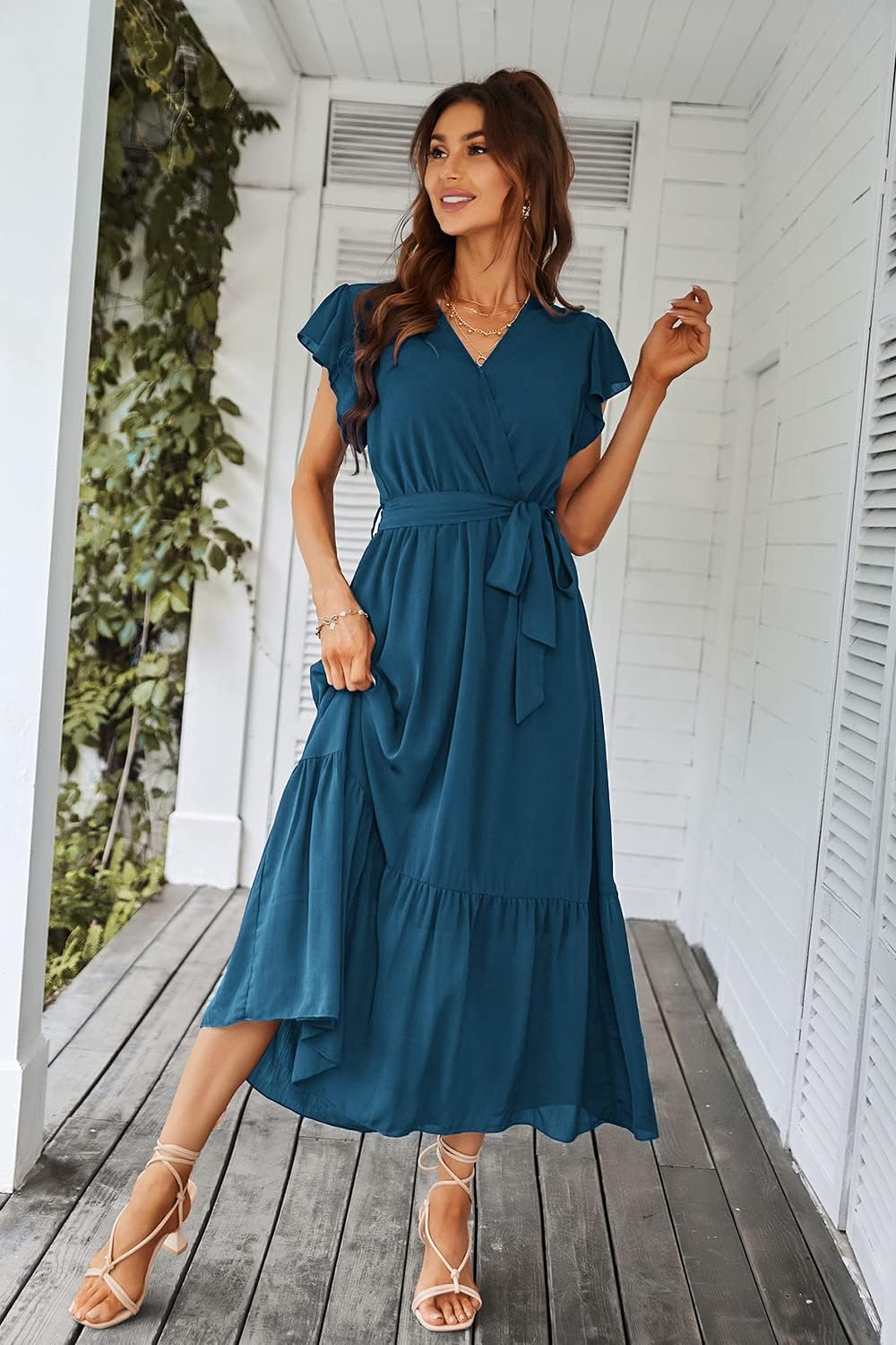 Detalle 2 de PRETTYGARDEN Women's Chiffon Maxi Dress
