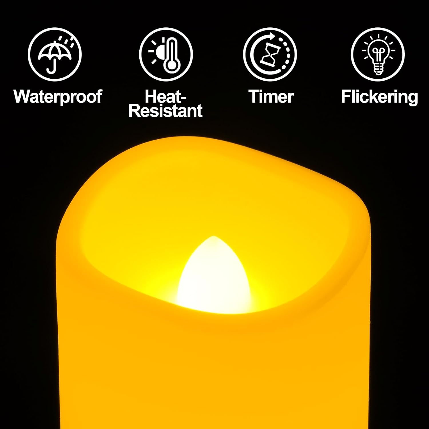 Detalle de Homemory Flickering Flameless Candles Outdoor – Set of 5 Ivory LED Pillar Candles with Remote, Waterproof and Battery Operated