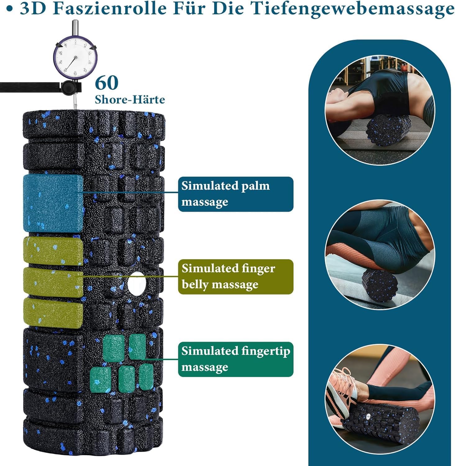 Detalle de 3D Faszienrolle Set – 4‑in‑1 Faszien-Training mit Wirbelsäulen‑Rolle, Duoball, Mini‑Rolle und Ball