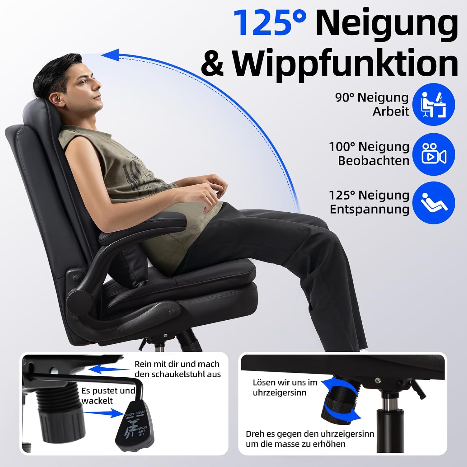 Thumbnail 6 de Asukale Bürostuhl Ergonomisch 150 kg, Schwarz