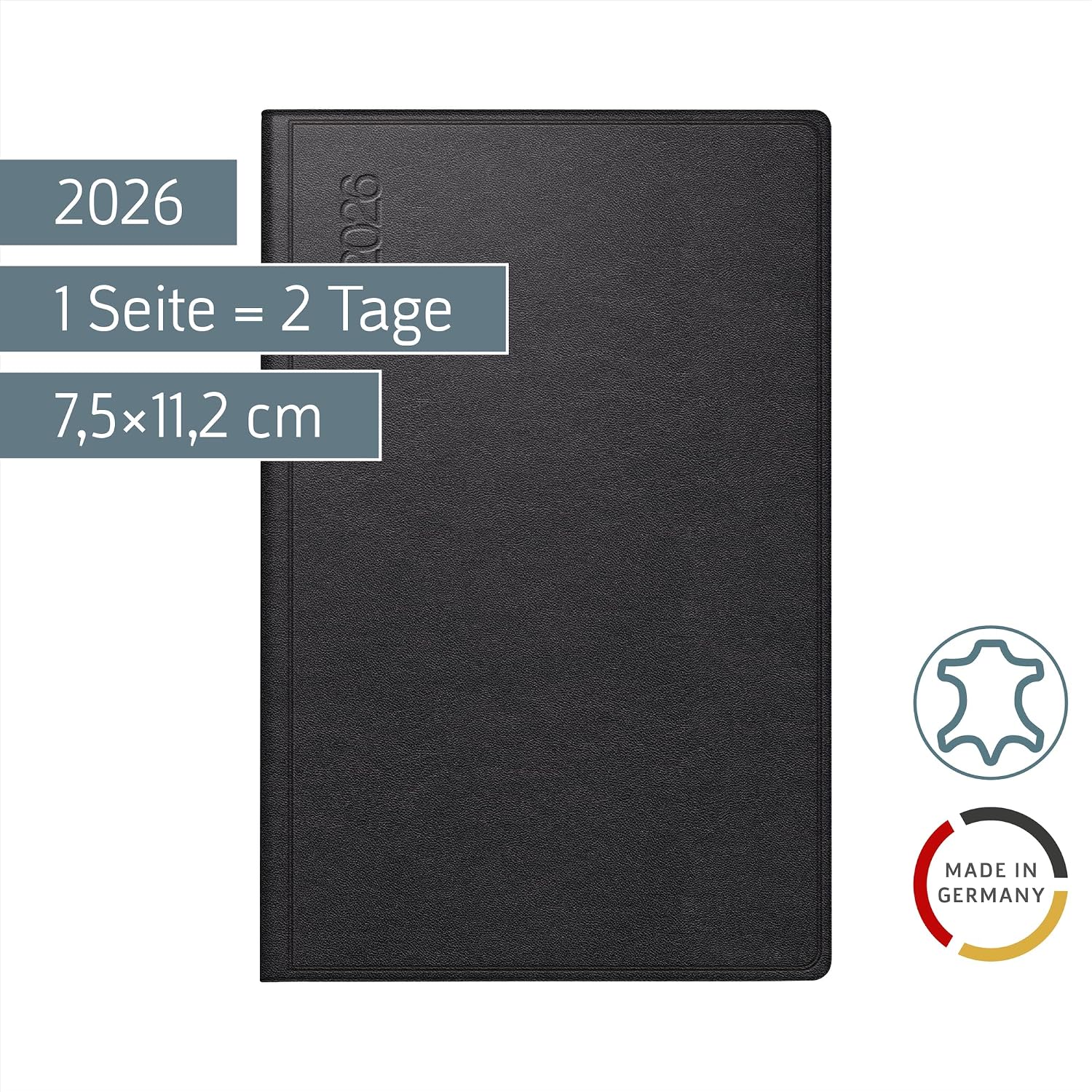 Thumbnail 1 de rido/idé Taschenkalender Mod. Industrie II 2026 – A7 Leder, schwarz