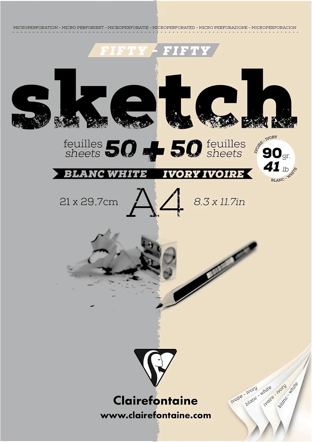 Thumbnail 6 de Clairefontaine 96606C Blocco Spiralato Carta Sketch A5 – 5 blocchi, 90 g, grana fine, fogli staccabili