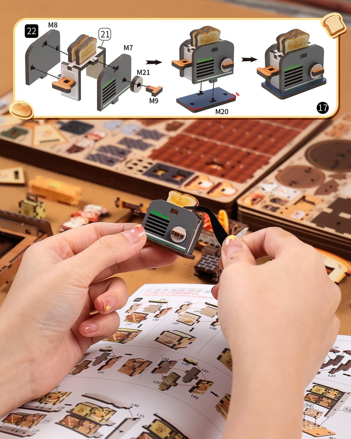 Thumbnail 6 de CUTEBEE 3D Holz Modellbau-Set Spieluhr mit LED, Musik & Rauchnebel (Typ-C, drehbares Display) – Brotfabrik