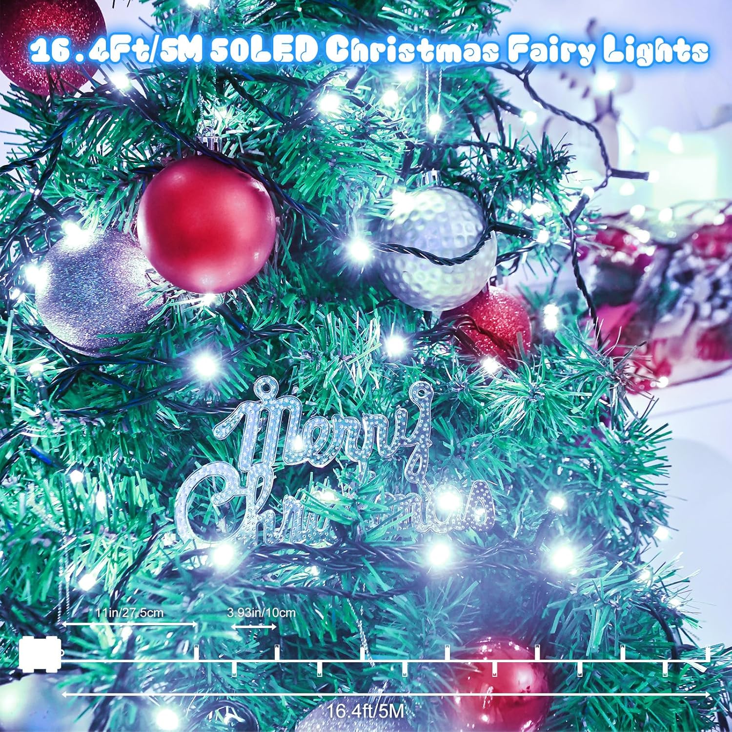 Detalle de Etopgo Christmas Fairy Lights 5M 50 LED – USB or Battery Powered with 6h Timer