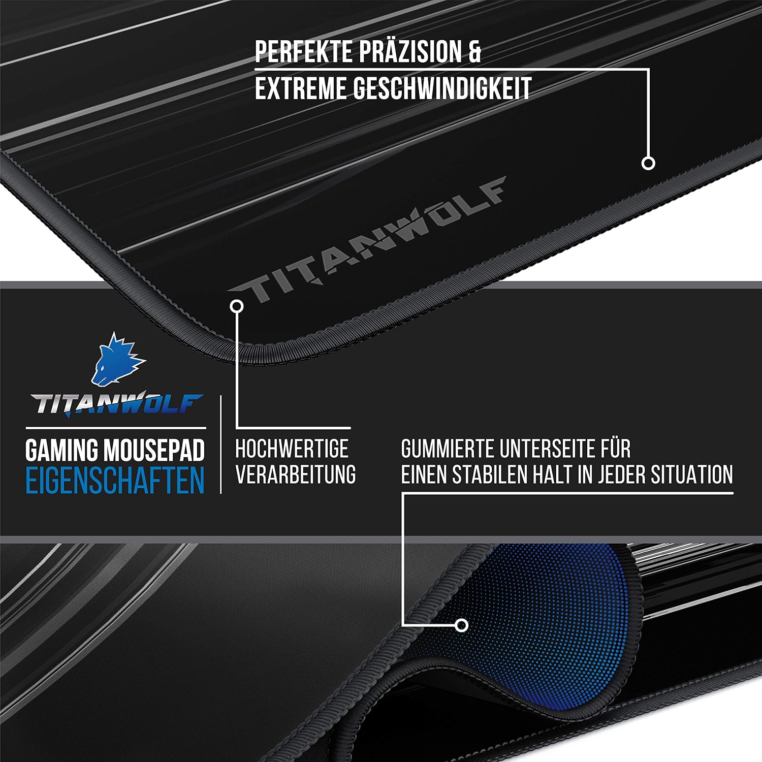 Detalle 2 de CSL-Computer TITANWOLF Gaming-Mauspad in Übergröße (1200x400 mm) – XXXL Mousepad für Präzision & Tempo