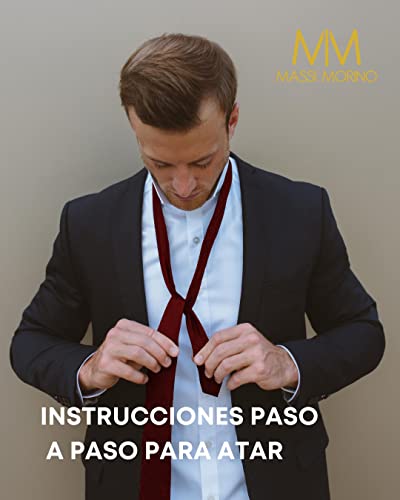 Detalle 2 de Massi Morino – Set corbata burdeos de cuadros con pañuelo a juego y accesorios (5 en 1) para hombre
