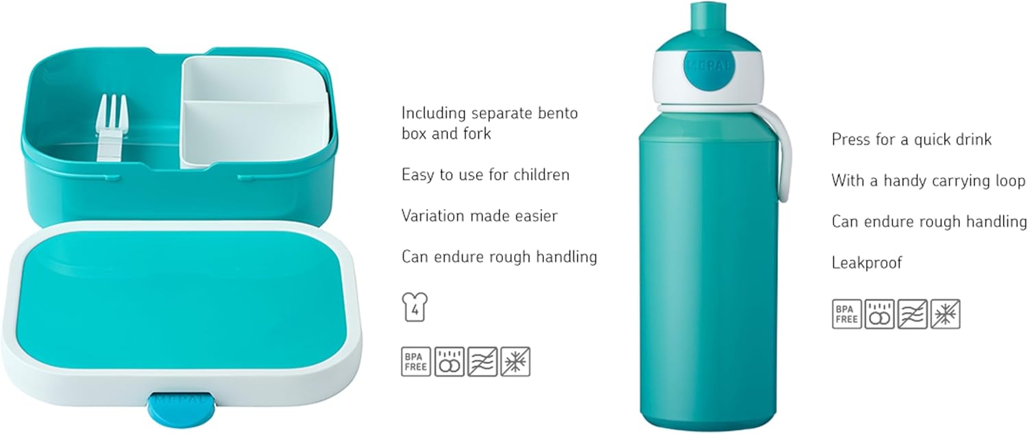 Detalle 2 de Mepal Pausenset Campus Little Dutch – Pop-up Trinkflasche & Bento Lunchbox, Forest Friends, 400 ml + 750 ml