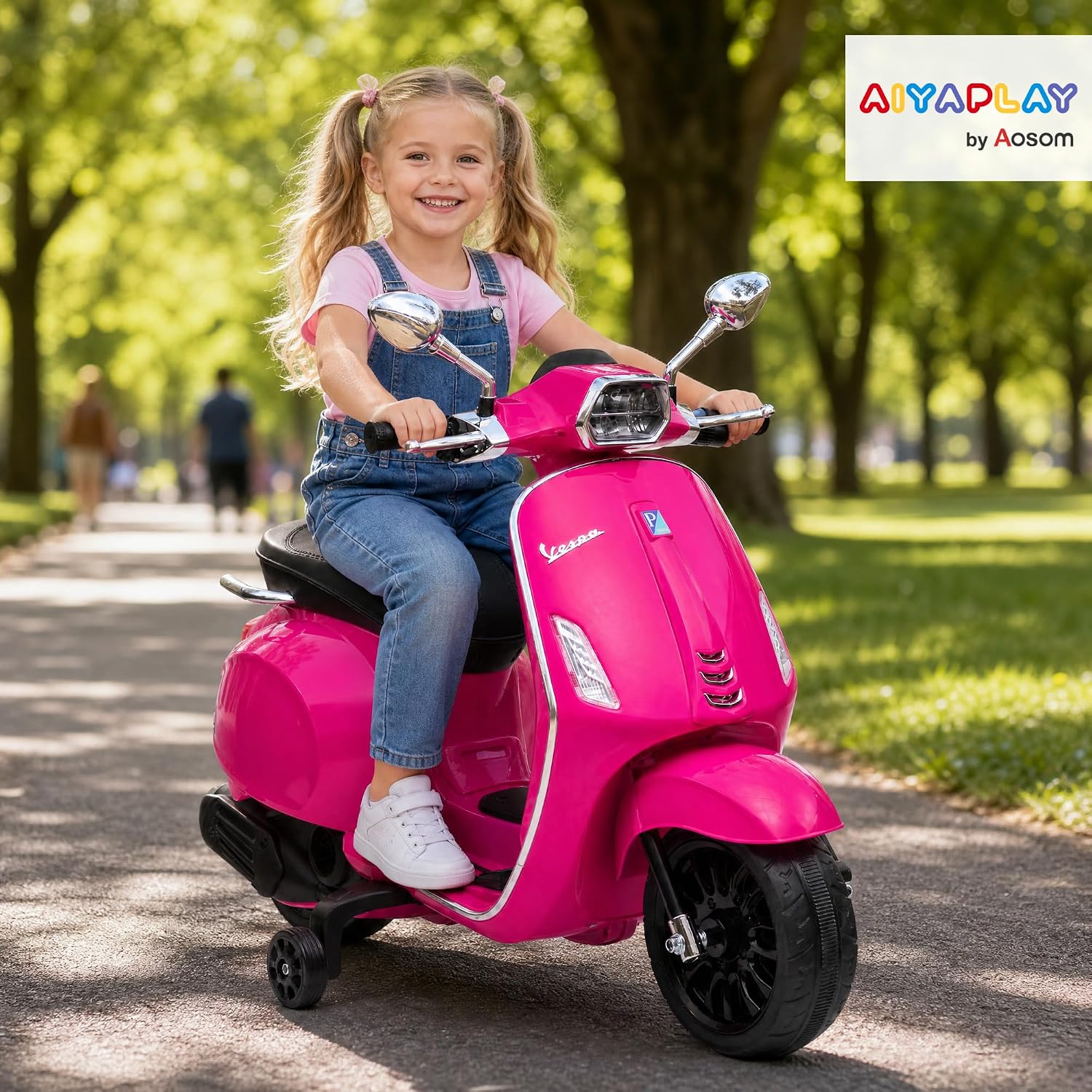 Detalle 2 de AIYAPLAY 370-320V90DG Vespa-kinderstep, 6 V, roze, met FM-radio en USB