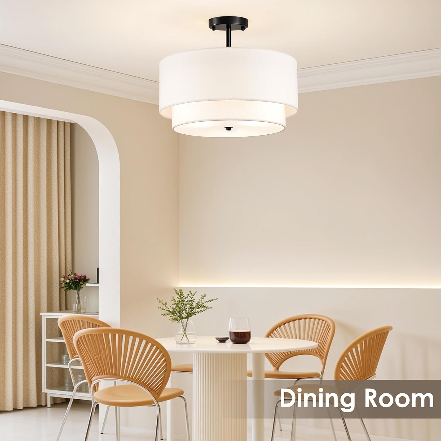 Detalle 1 de Maichixin 18-Inch Semi-Flush Mount Ceiling Light, 4-Light, White Fabric Shade