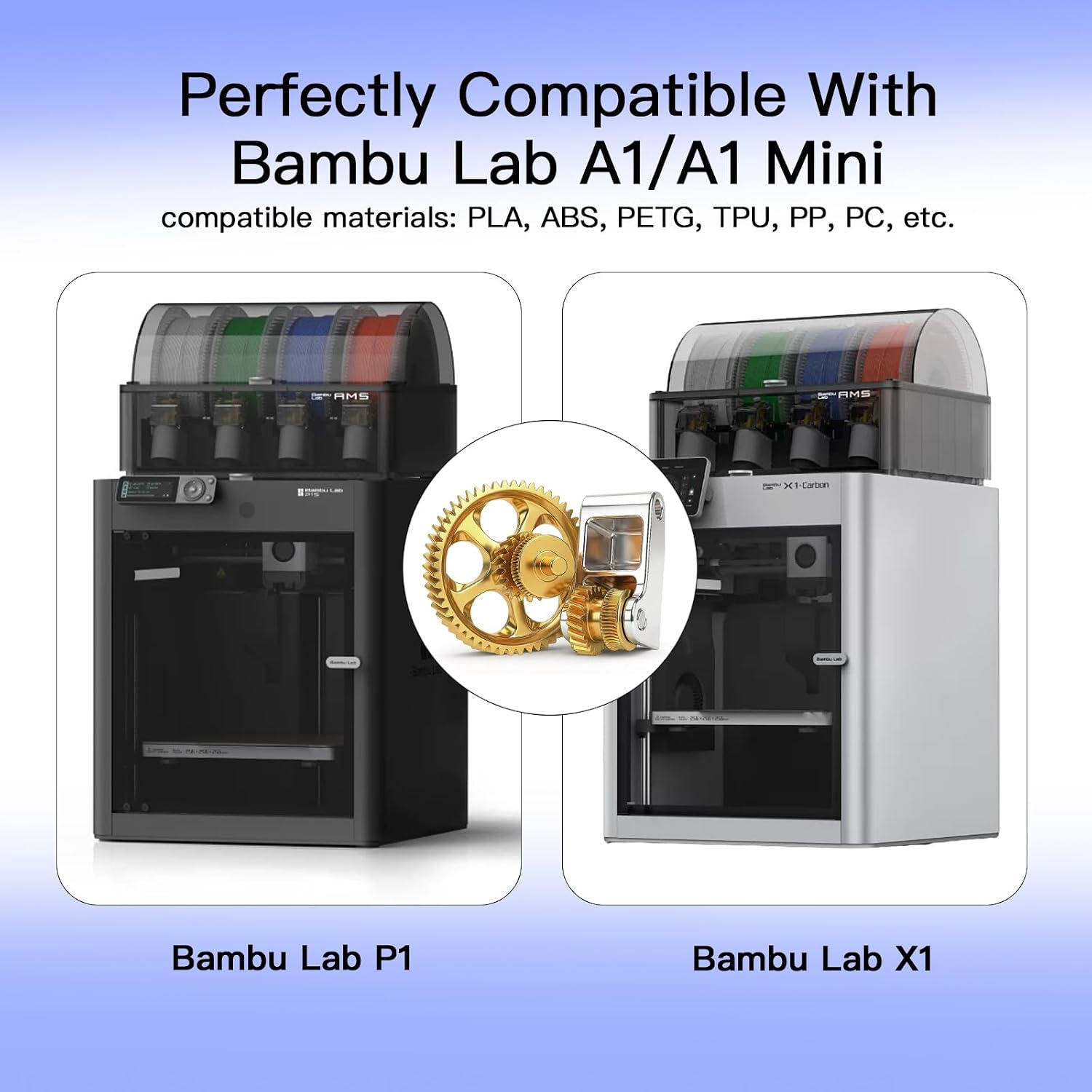 Detalle de Extruder Zahnrad für Bambu-Lab P1P/P1S/X1C/X1E – gehärtetes Metallgetriebe mit goldener RNC-Beschichtung
