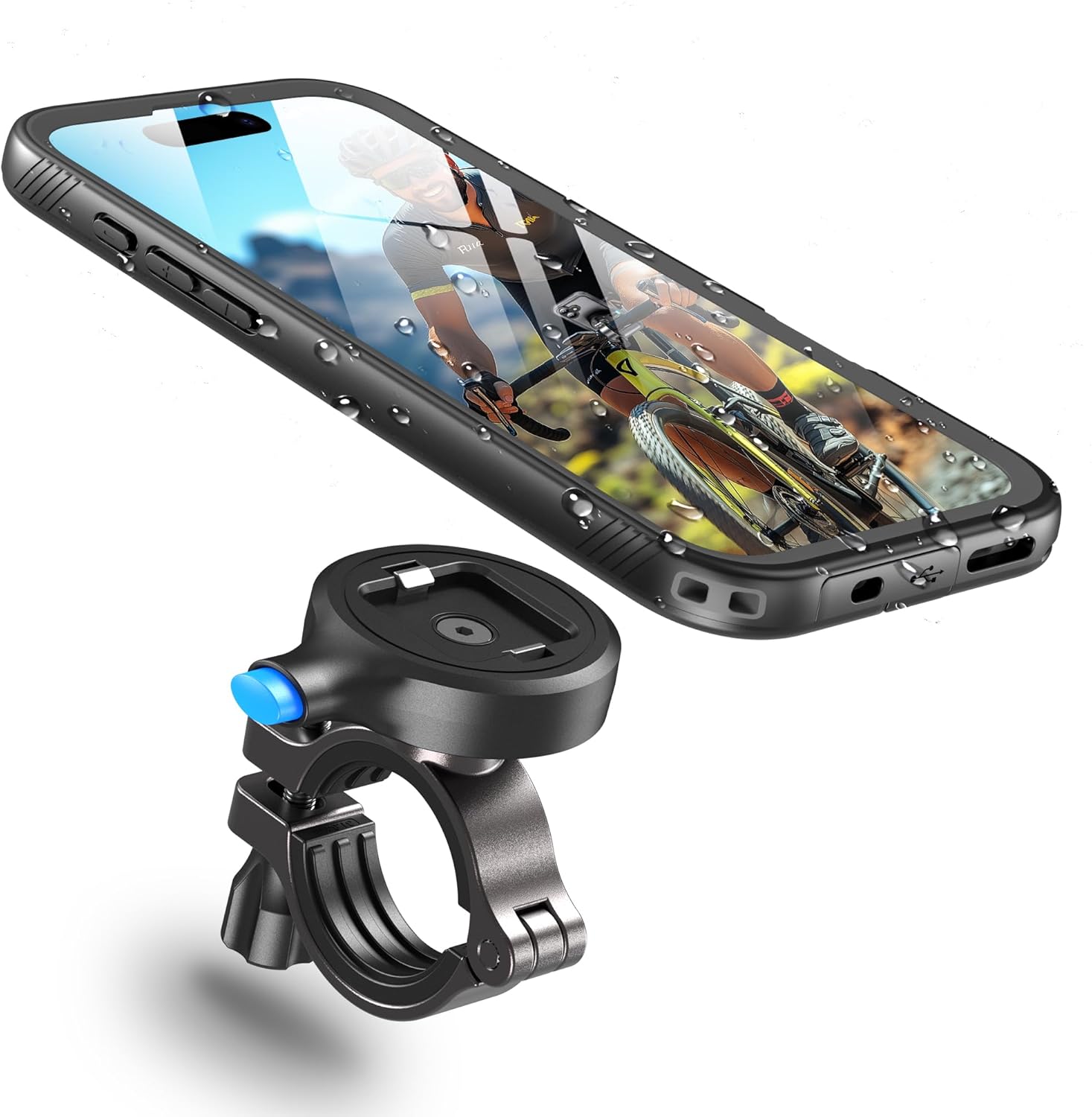 Detalle de Cozycase Handyhalterung Fahrrad für iPhone 15 – wasserdichte Halterung mit Ein-Knopf Entriegelung und automatischem Schloss