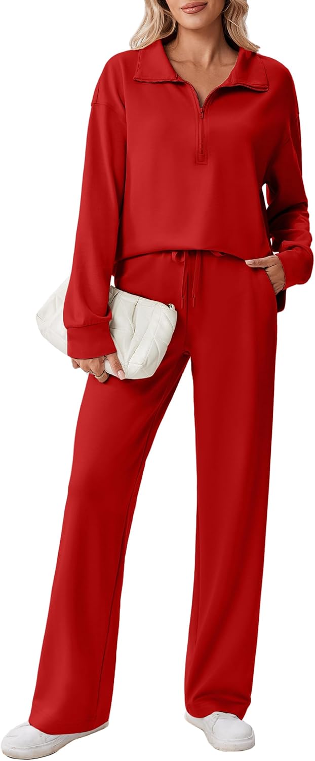 PINSPARK Women's Half-Zip Two-Piece Tracksuit with Straight-Leg Pants