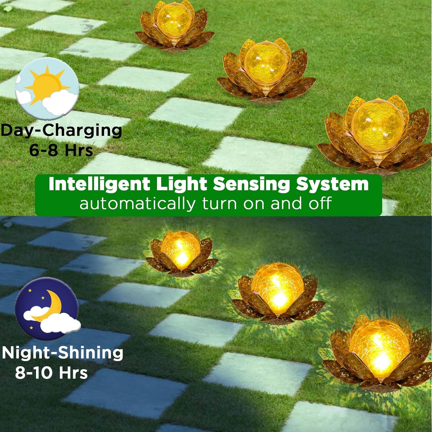 Detalle de ORHOMELIFE Solar-Lotus Gartenbodenleuchte für außen (IP65), warmweißes LED-Licht