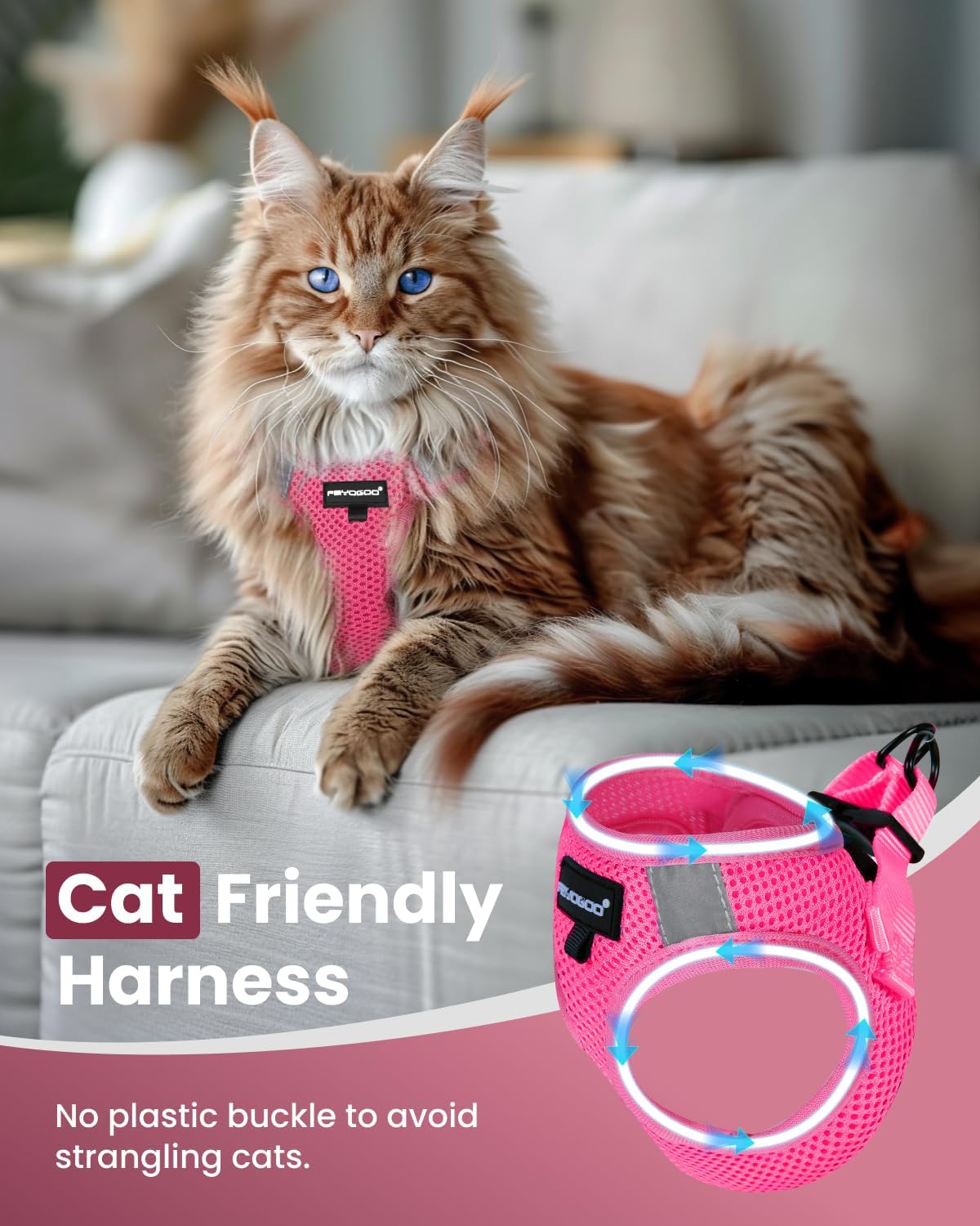 Detalle de FAYOGOO escape-proof cat harness and lead set for outdoor walking (adjustable vest)