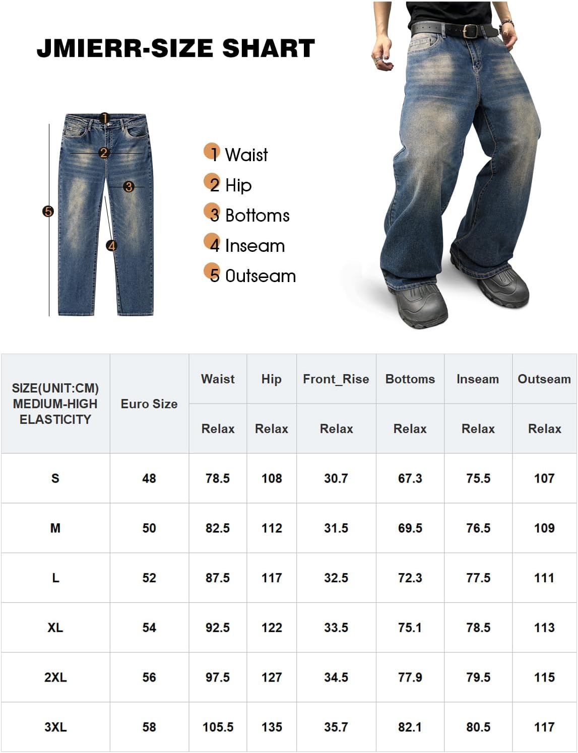Thumbnail 2 de JMIERR Herren Baggy Jeans Y2K Denim S–3XL