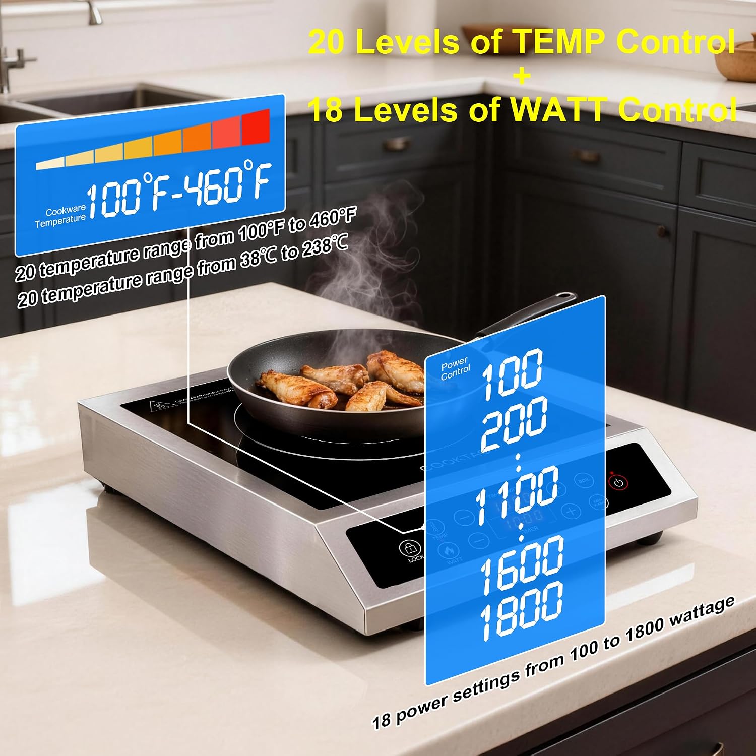 Detalle de Cooktao HL-CC05 Single-Burner Induction Cooktop, 1800W, Temperature Control