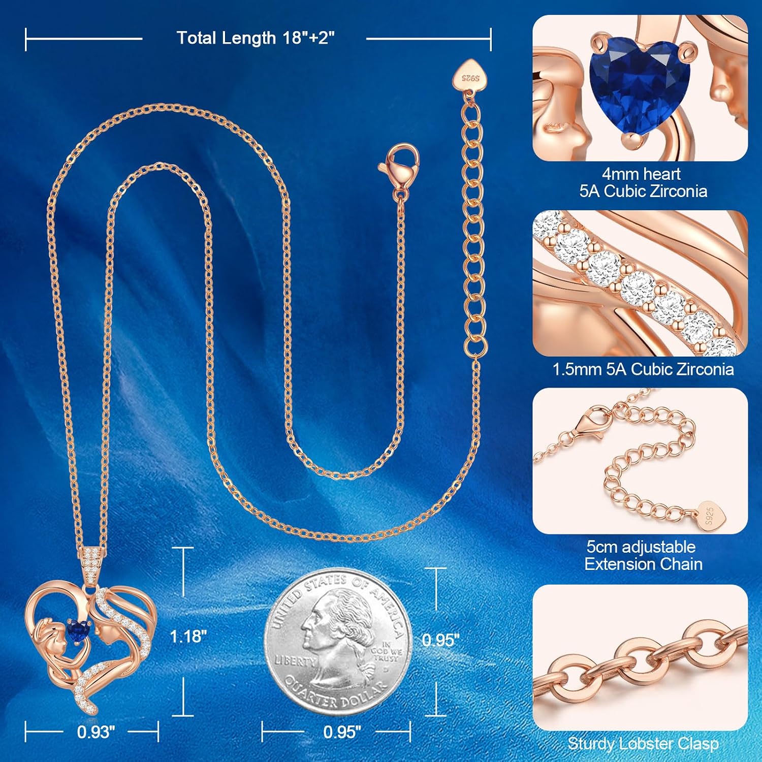 Detalle 1 de Zifeel Birthstone Necklace, 925 Sterling Silver