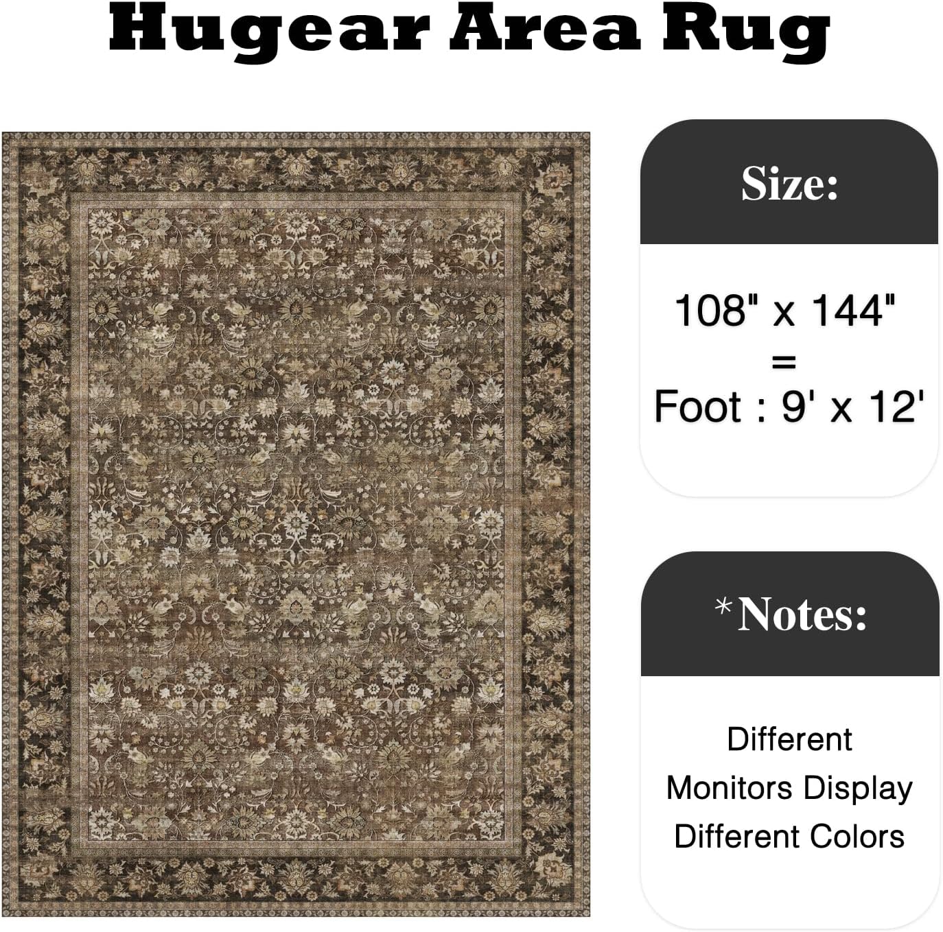 Thumbnail 1 de HUGEAR 9x12 Machine Washable Rug