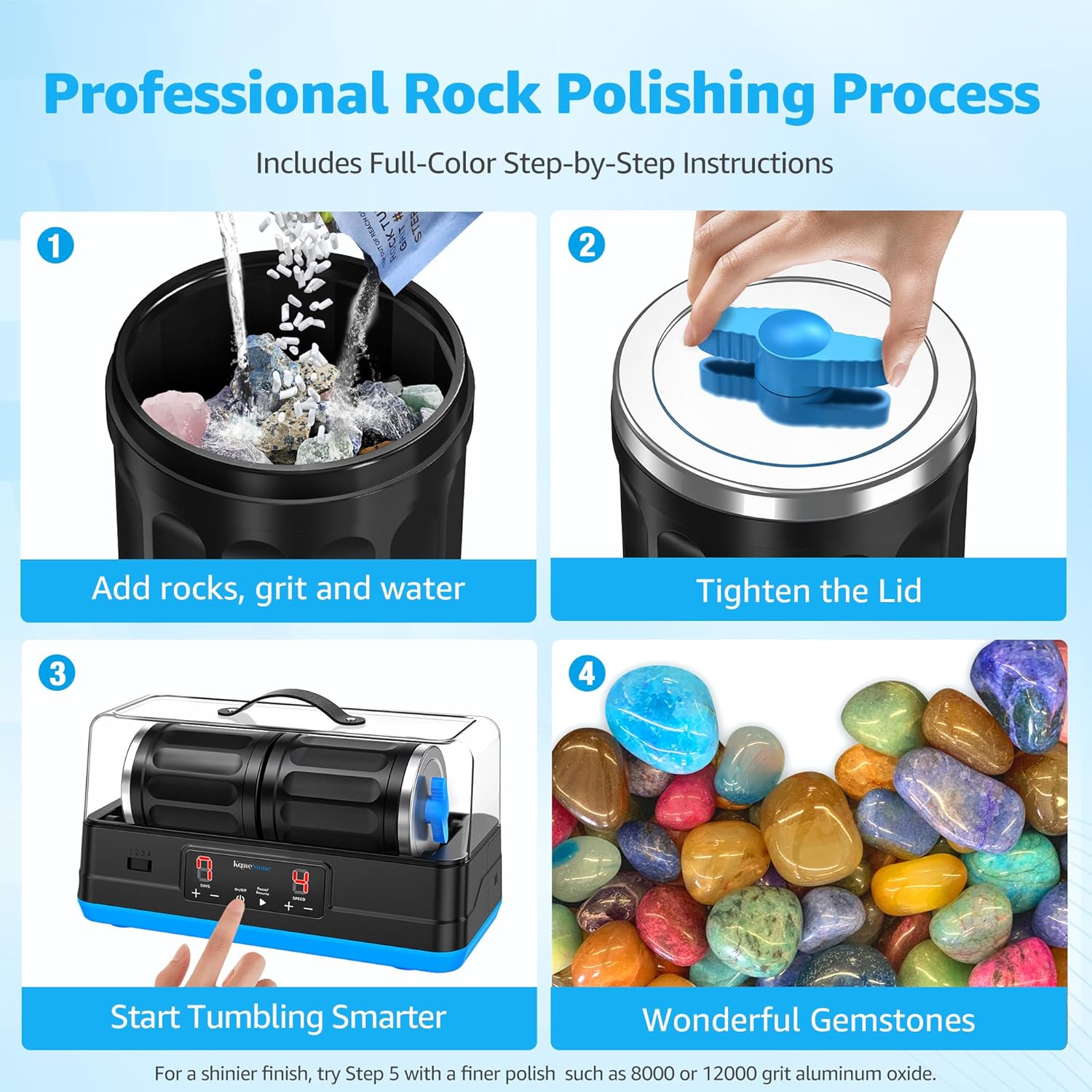 Thumbnail 5 de KomeStone Ultra Quiet 7LB Dual Barrel Rock Tumbler Kit with Noise-Canceling Cover