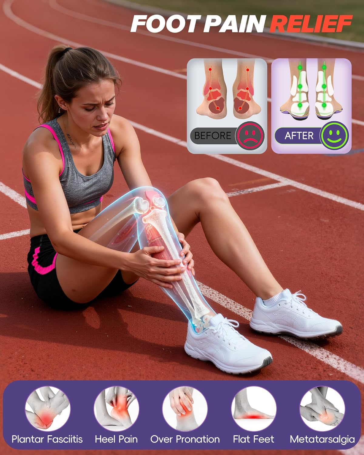 Thumbnail 3 de Goskala semelles orthopédiques nouvelle génération pour fasciite plantaire (violet, pointure M)