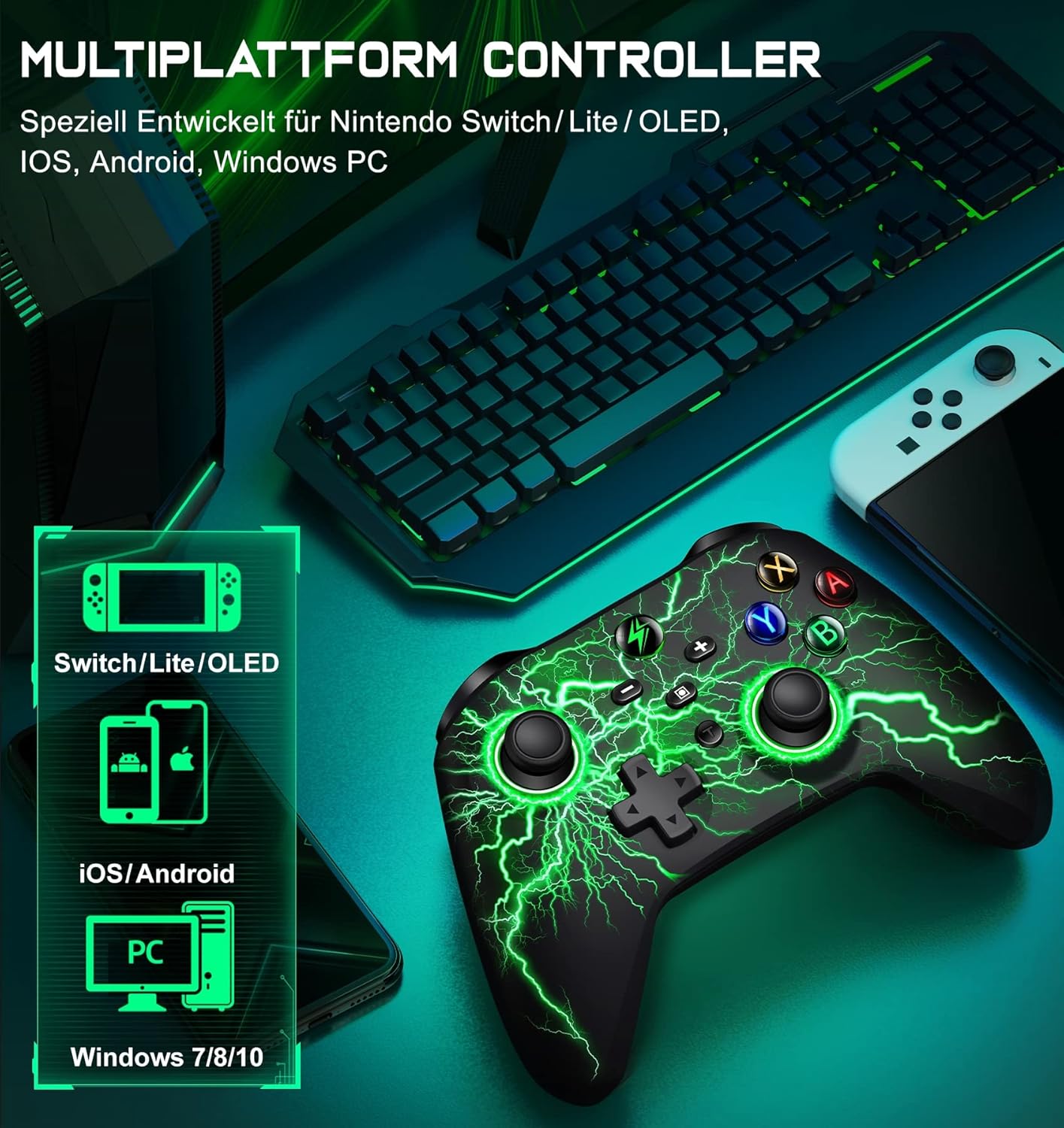 Thumbnail 1 de GAMSINGY Switch Wireless Controller mit Motion-Steuerung, Dual-Motor-Vibration und Turbo/Makros