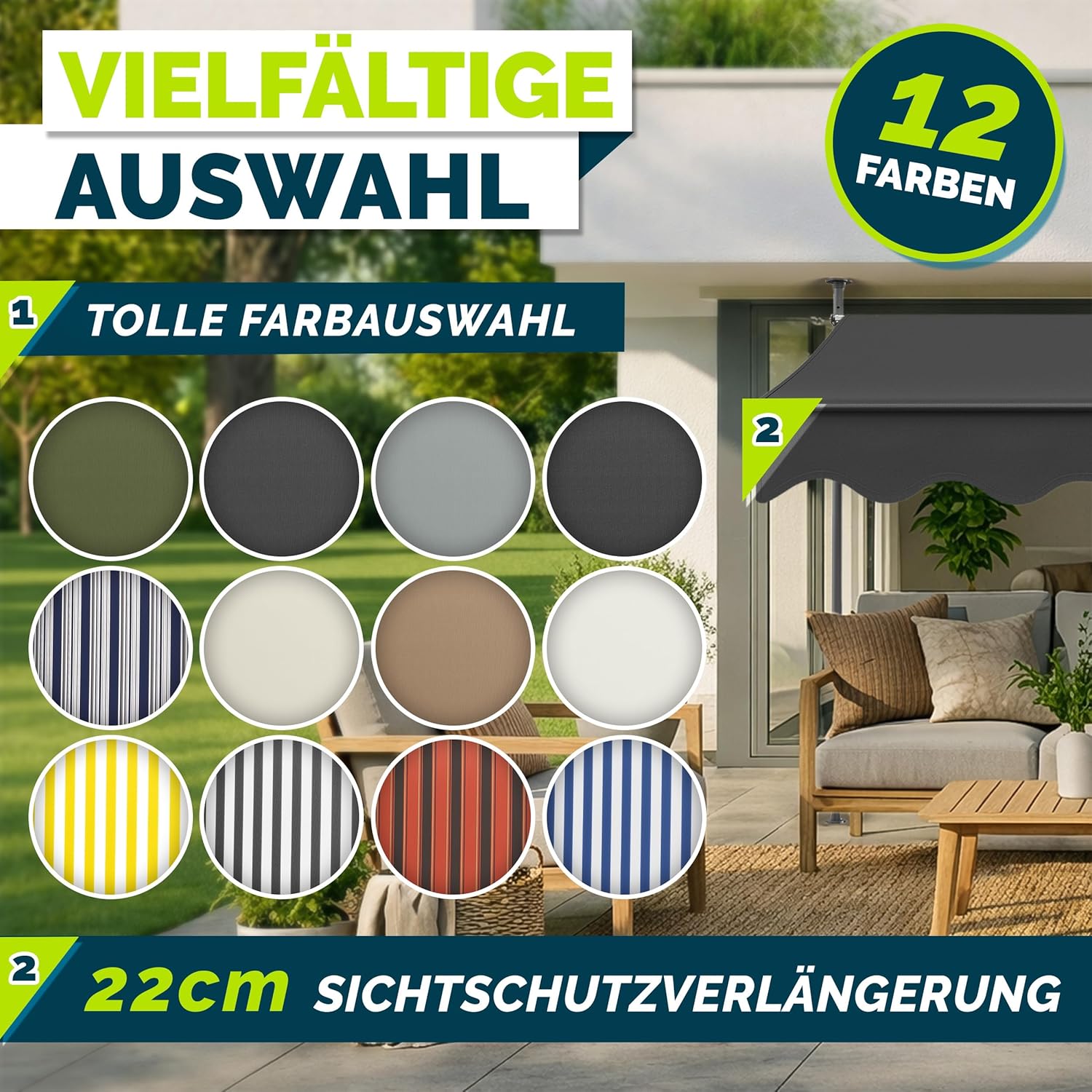 Thumbnail 6 de tillvex Klemmmarkise mit Handkurbel für Balkon (ohne Bohren) – Anthrazit, 250 cm