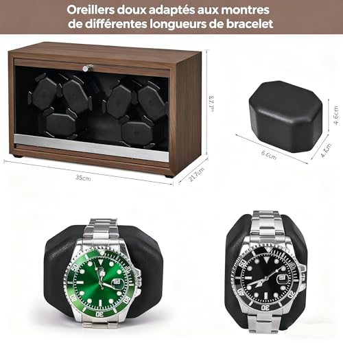 Detalle 2 de ANWBROAD Remontoir de montre 6 montres Spinner – précision silencieuse et bois noble