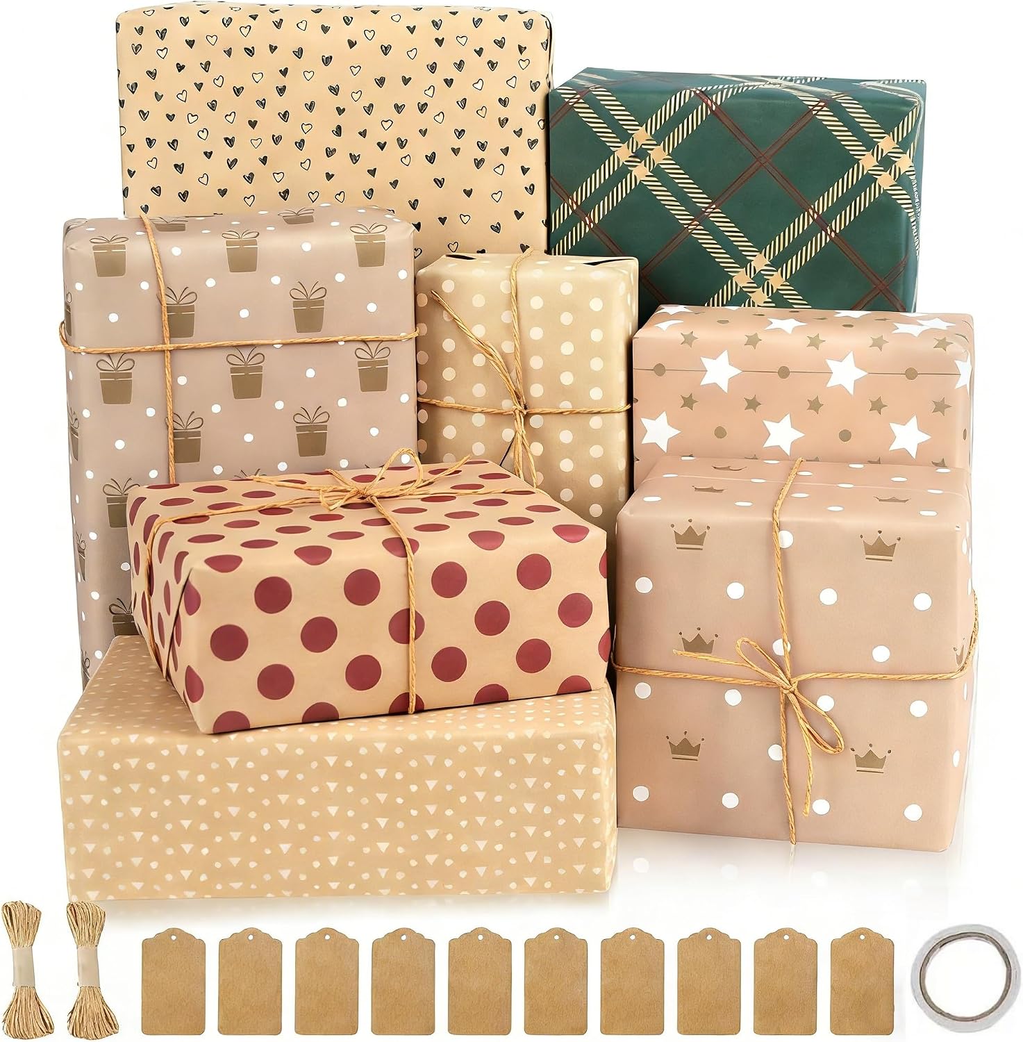 Detalle de ZCOINS vintage kraft cadeaupapier set, 8 vellen van 50 x 70 cm met 8 dessins