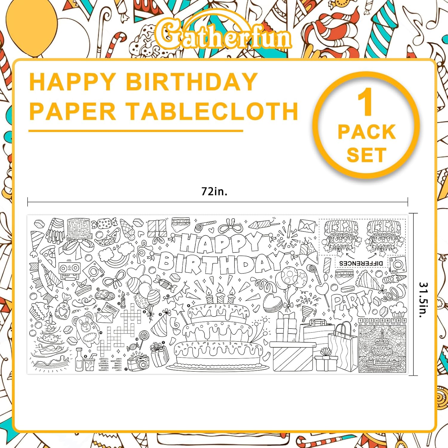Thumbnail 1 de Gatherfun Giant Coloring Poster for Classroom Wall (31.5 x 72 in) — Birthday Activity Poster/Table Cover