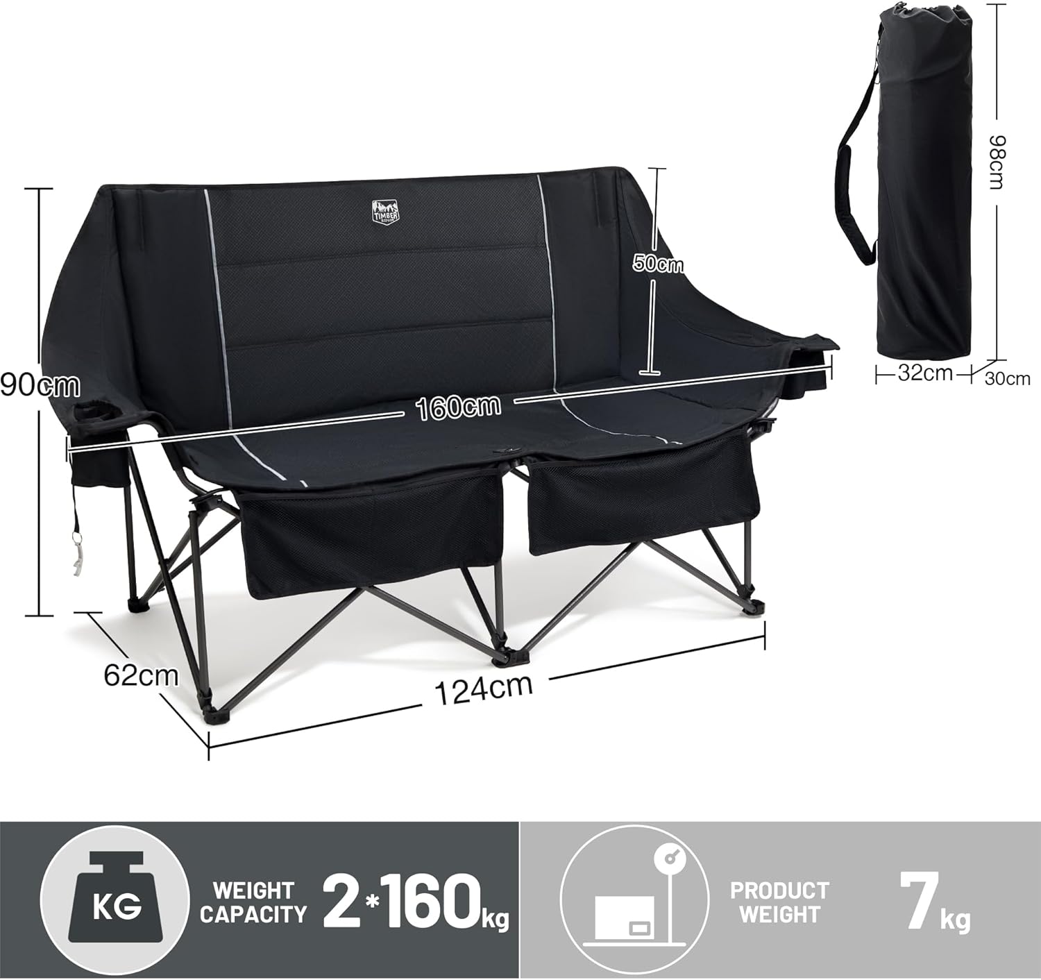 Detalle 2 de TIMBER RIDGE Double Camping Chair 320kg