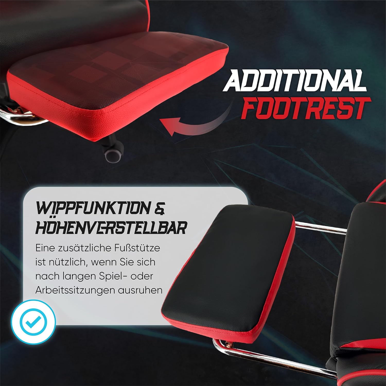 Thumbnail 6 de xRace Gaming Stuhl – Ergonomischer Bürostuhl mit Lendenwirbelstütze, Kopfstütze und Fußstütze in Rot
