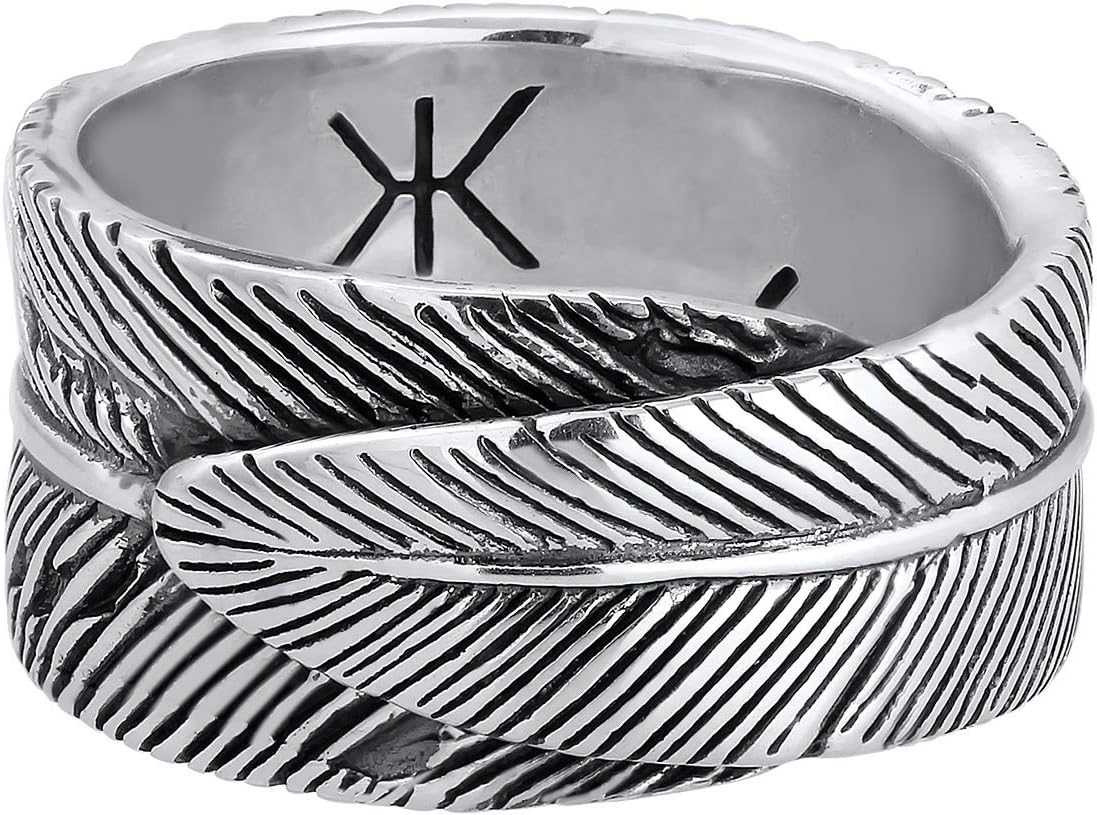 Thumbnail 1 de Kuzzoi Massiver Herrenring (14 mm) im Feder Design, schwarz oxidiert – Bandring aus 925 Sterling Silber, Ringgröße 60–66