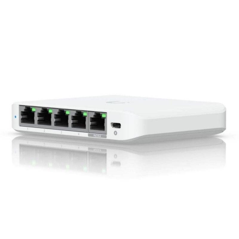 Detalle 2 de Ubiquiti UniFi Flex Mini 2.5G: Switch gestionado de 5 puertos PoE USB-C para escritorio