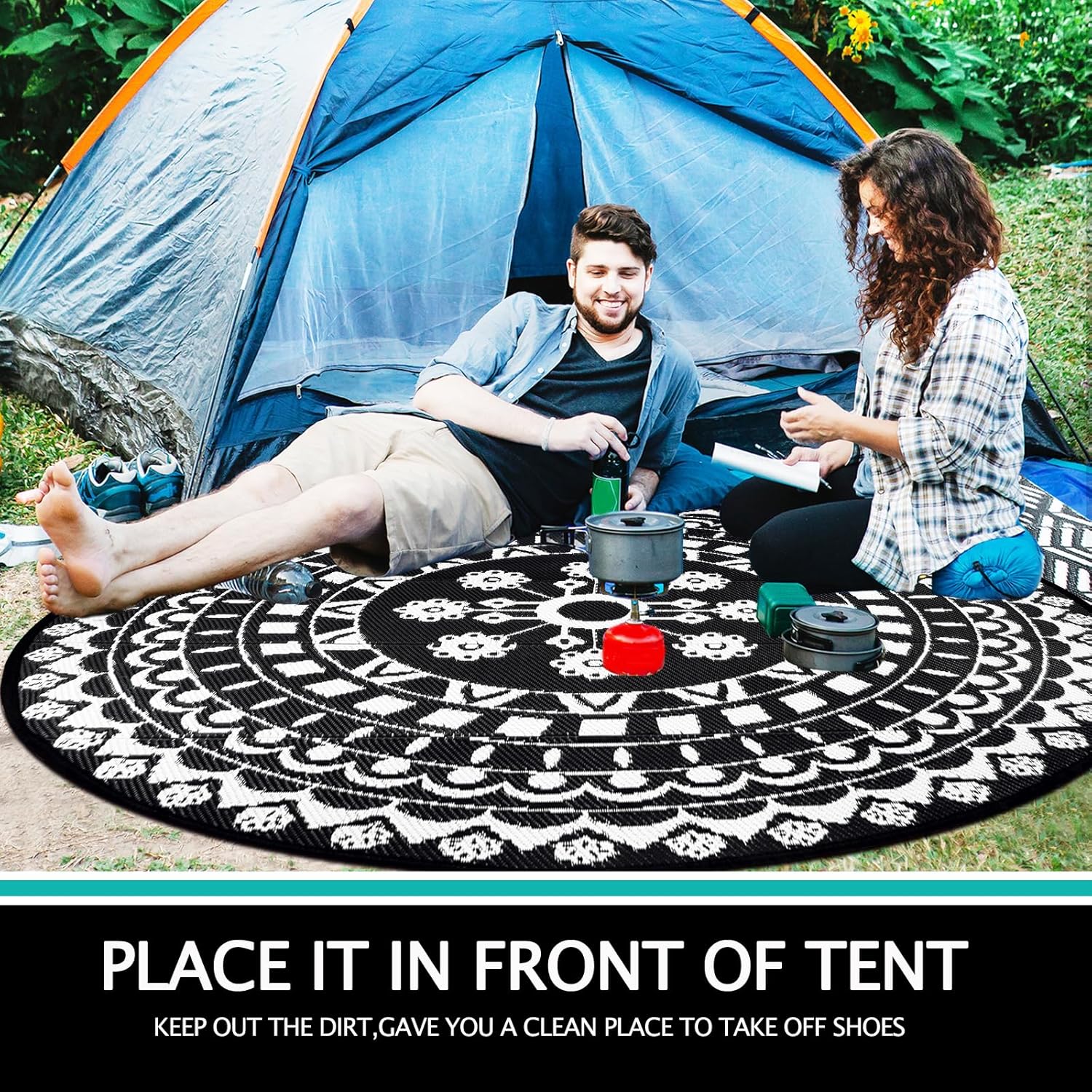 Thumbnail 6 de Capslpad Boho Round Outdoor Rug 240cm – Waterproof, Reversible, UV Resistant Plastic Straw Style Mat