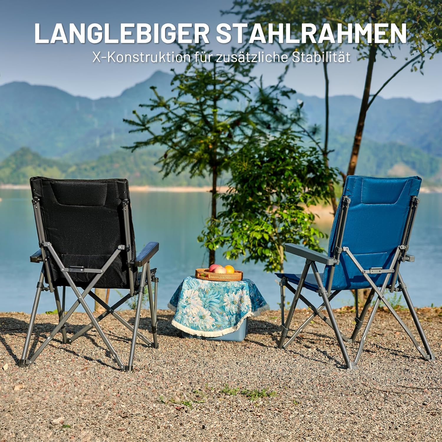 Detalle de TIMBER RIDGE Campingstuhl Faltbar – belastbar bis 260 kg, verstellbare Rückenlehne, gepolstert, inkl. Tragetasche