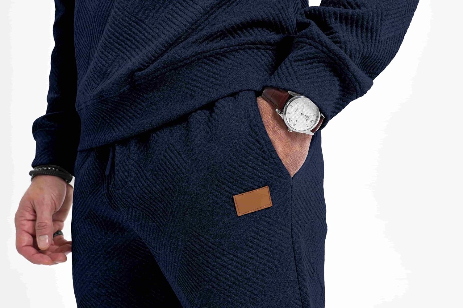 Thumbnail 3 de JMIERR Herren-Jogginganzug 2-teiliges Set mit Sweatshirt und Jogginghose (Strukturmuster)