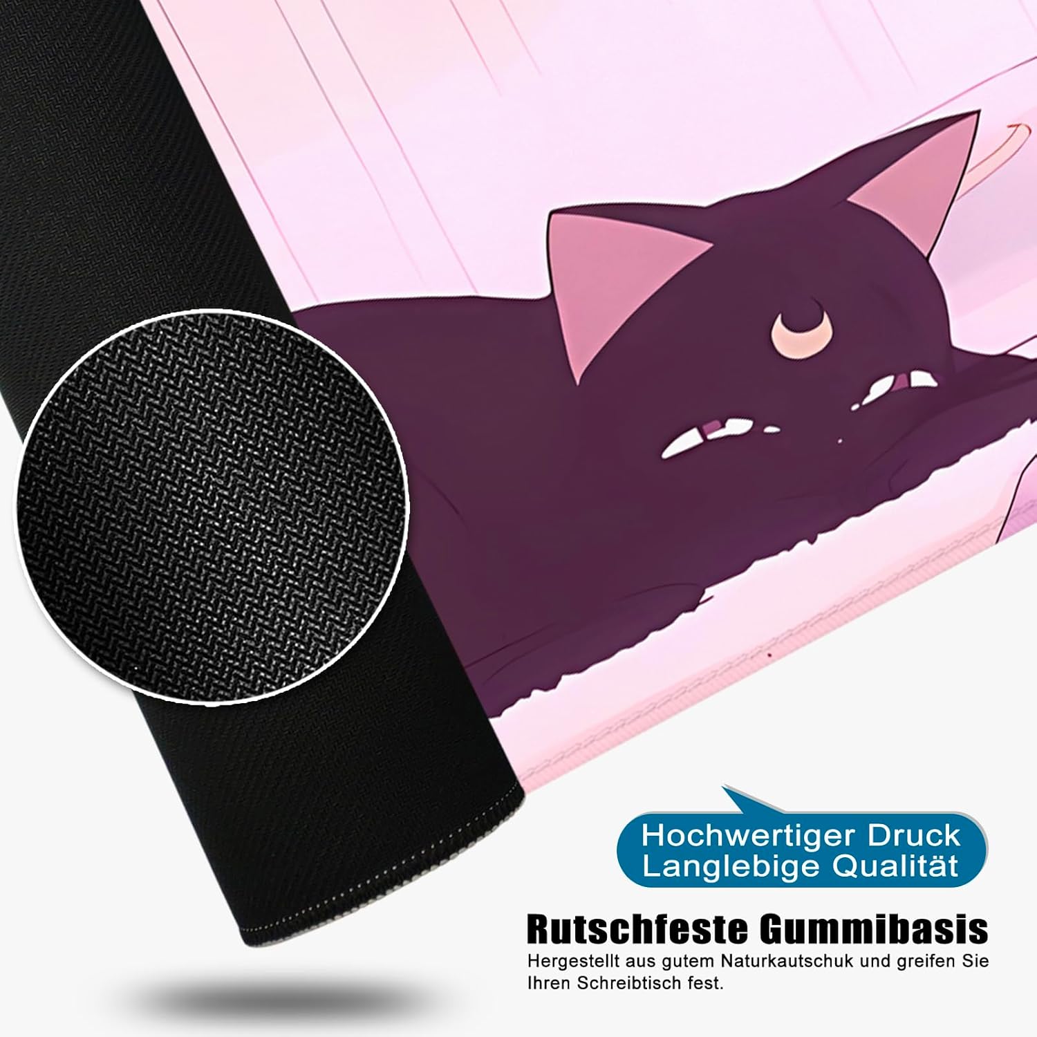 Thumbnail 3 de VYEUIAO Rosa Gaming Mousepad Katze (800 x 300 mm) – XL Schreibtischunterlage mit rutschfester Basis