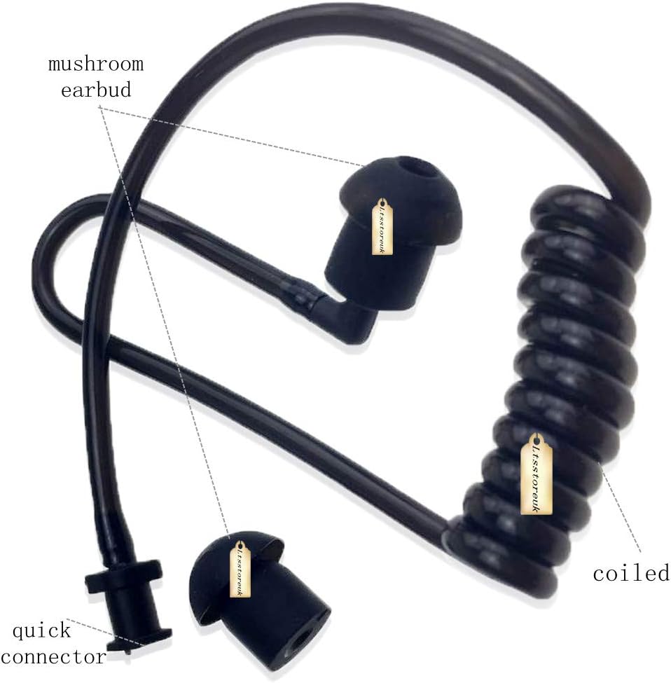 Thumbnail 2 de 2 Way Radio Earmold Black Medium Soft Rubber Earbuds + Replacement Black Coil Audio Tube for Motorola, Kenwood, Baofeng Radios (Left & Right)
