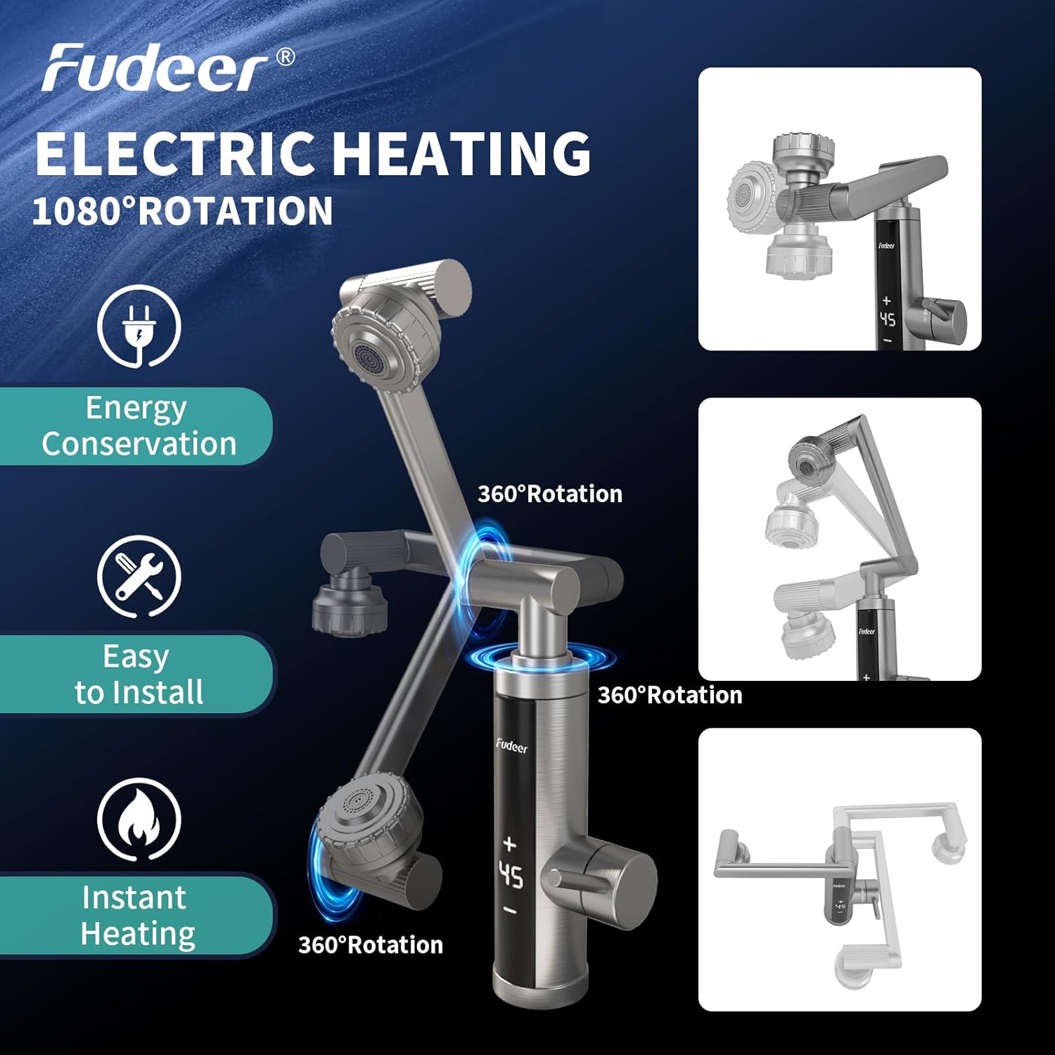Detalle de Fudeer 1080° Swivel Electric Hot Water Tap 3.3KW 🚰