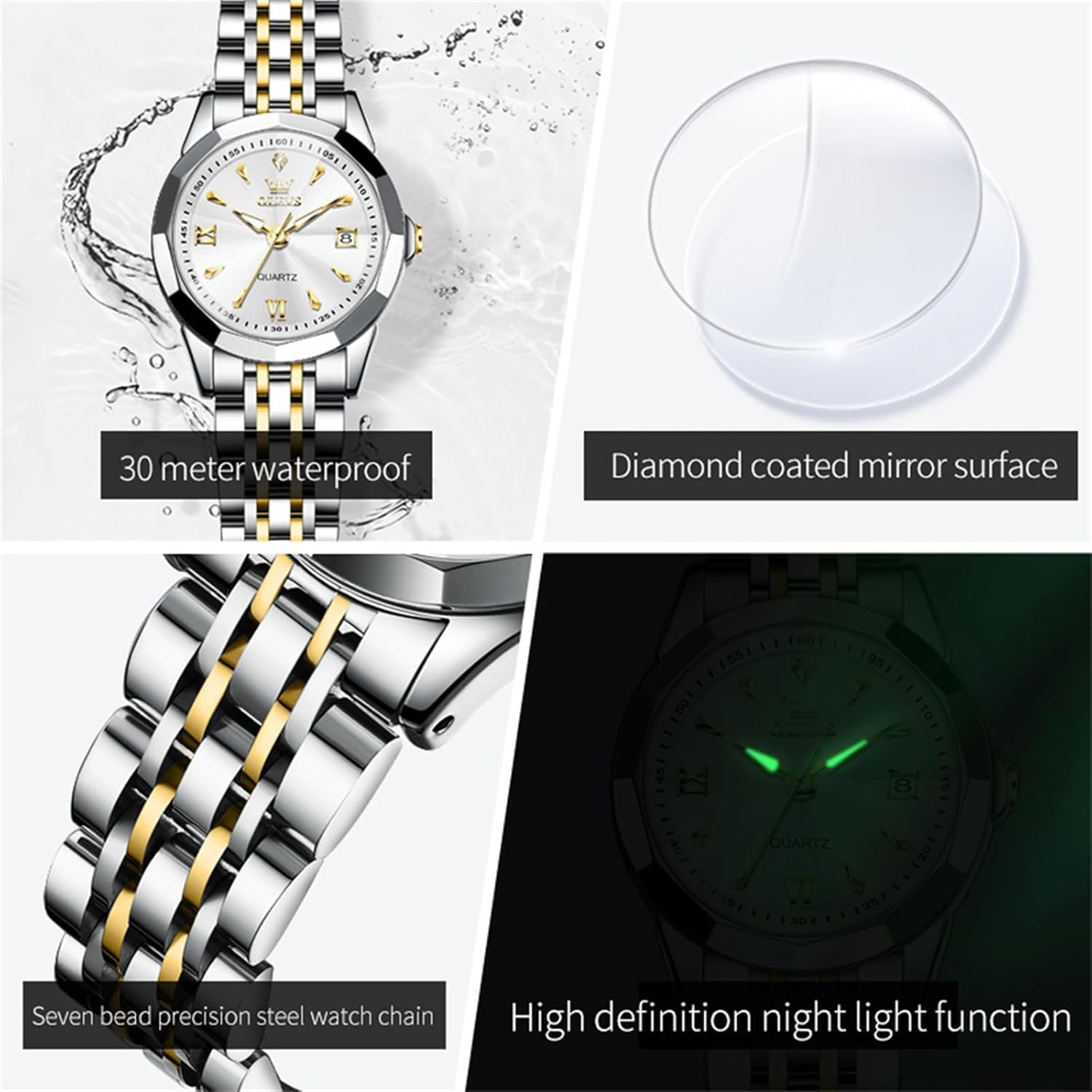 Thumbnail 4 de OLEVS Montre à Quartz pour Femme – Cadran Diamant et Bracelet en Acier Inoxydable