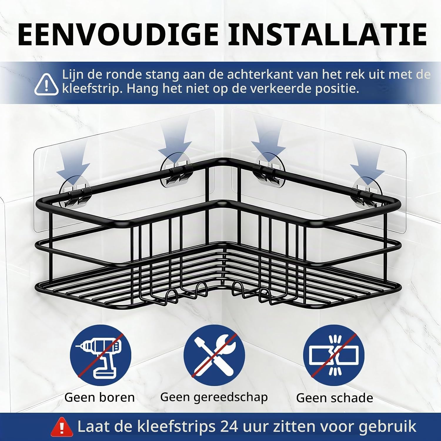 Thumbnail 6 de Menbyci hoekdouchecaddy, 2-delig met 8 haken van 304 roestvrij staal
