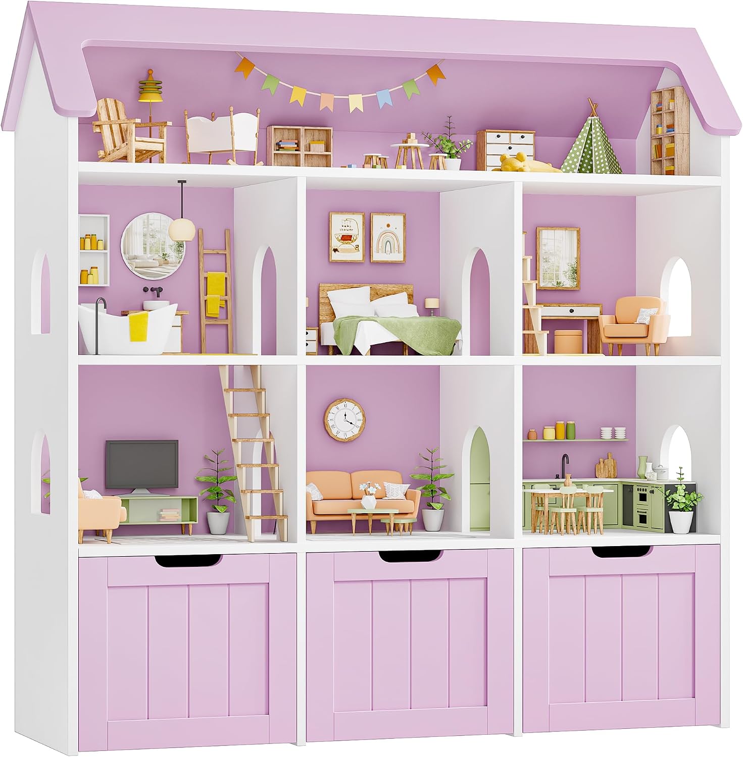 Detalle de FOREHILL M169 House-Shaped Kids’ Storage Unit, 7 Compartments, 3 Drawers