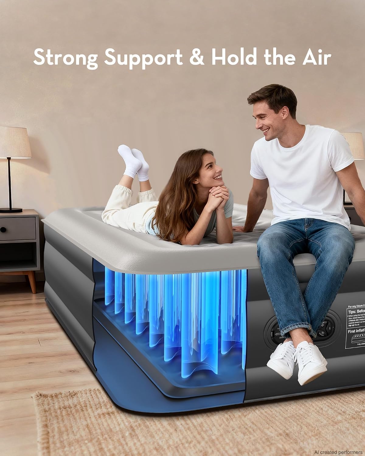 Detalle de OhGeni AMH5 Twin Air Mattress with Built-In Pump, 18-Inch Raised Design